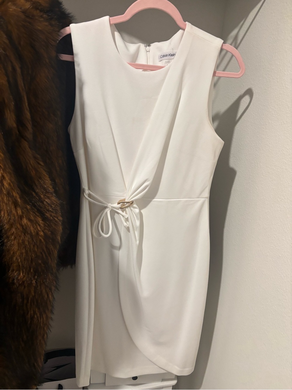 Calvin Klein White Sleeveless Twist-Detail Midi Dress